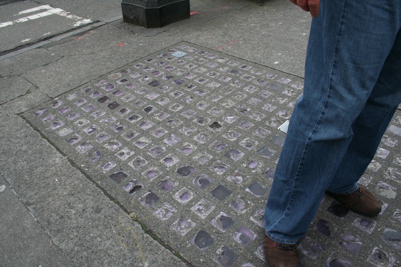 "Skylights" in the sidewalk light up the underground