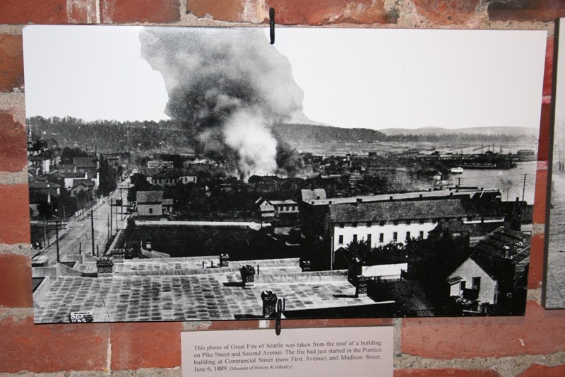A photo of the start of the great fire of Seattle in 1889