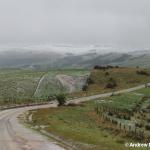 Hail/slushy snow with snow-covered Bass hills in the background (250m ASL).