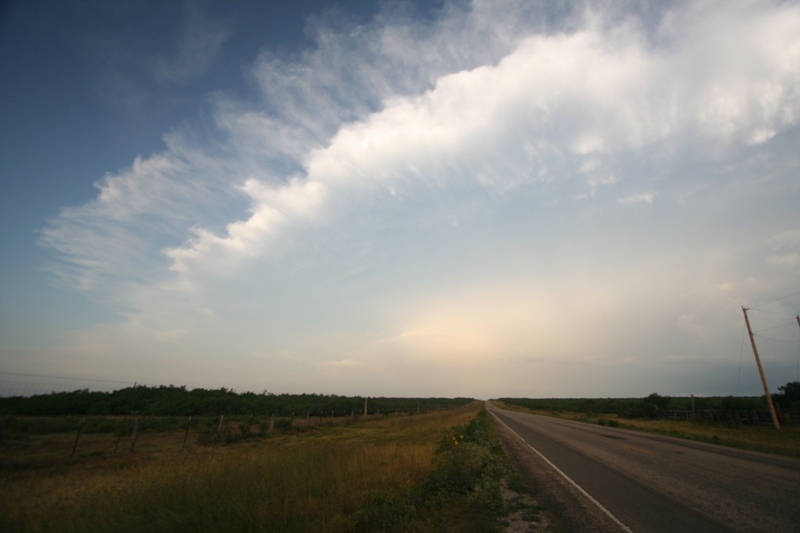 Awesome anvil of this supercell streamed way off to the north east.  Between Freer and Laredo in southern Texas.