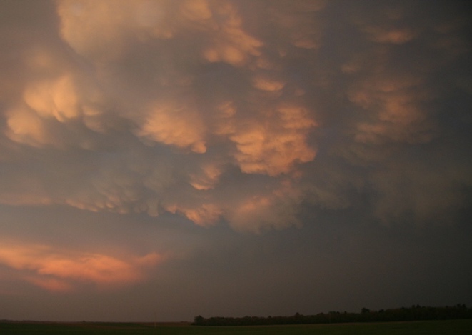 Mammatus at sunset near Pratt, Ks.