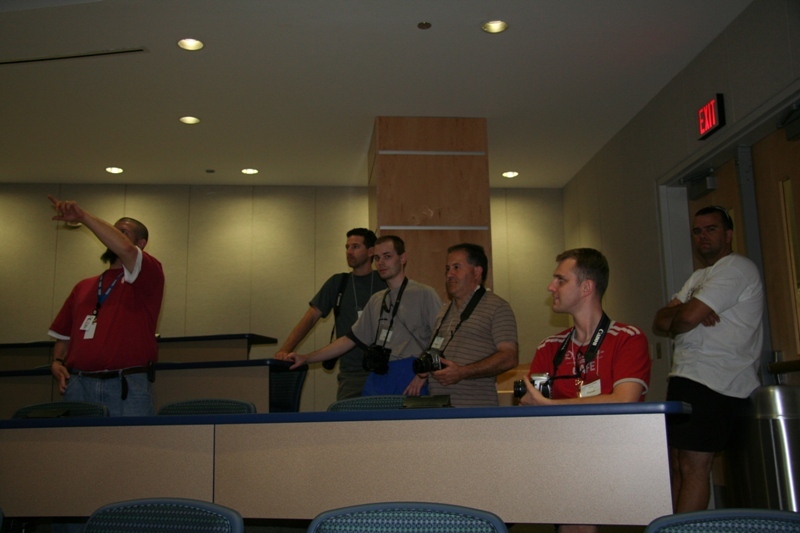 Kevin (our host), Brad, Esa, Jimmy, Andre & Chris in one of the auditoriums.  National Weather Centre - Norman, Oklahoma.