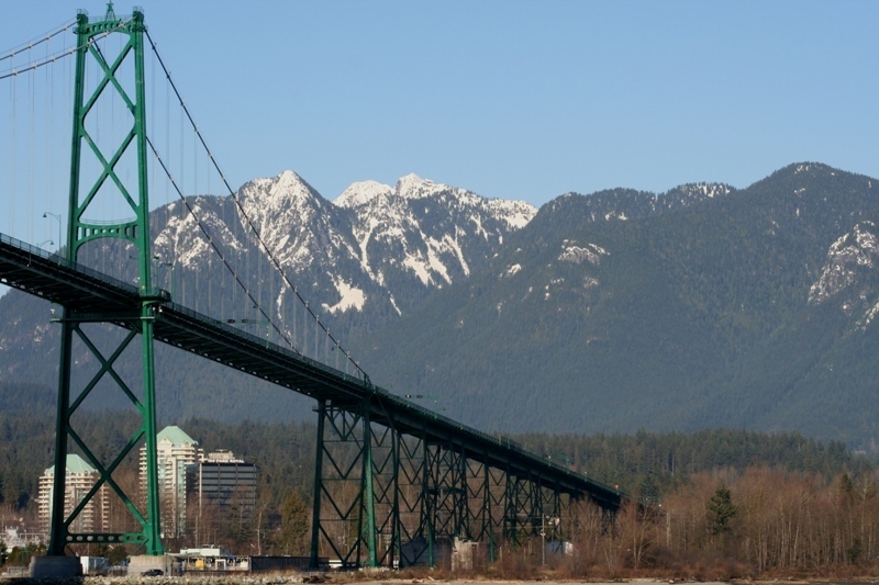 Lions Gate Bridge (across the Fraser River) looking north west towards West Vancouver