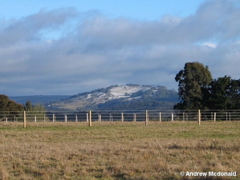 Snow dusting on another hill NW of Melbourne.  450m ASL.