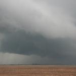 A closer view of the wall cloud from near Trousdale, Ks.