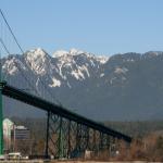Lions Gate Bridge (across the Fraser River) looking north west towards West Vancouver
