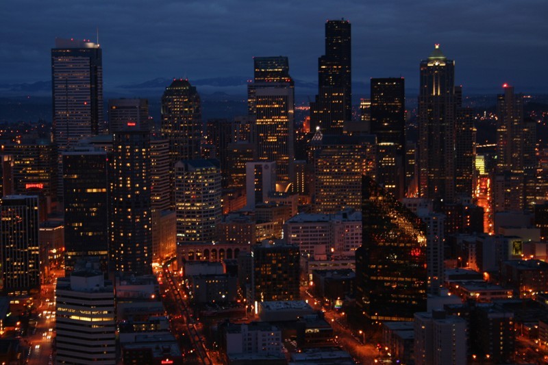 Seattle at night from the Space Needle